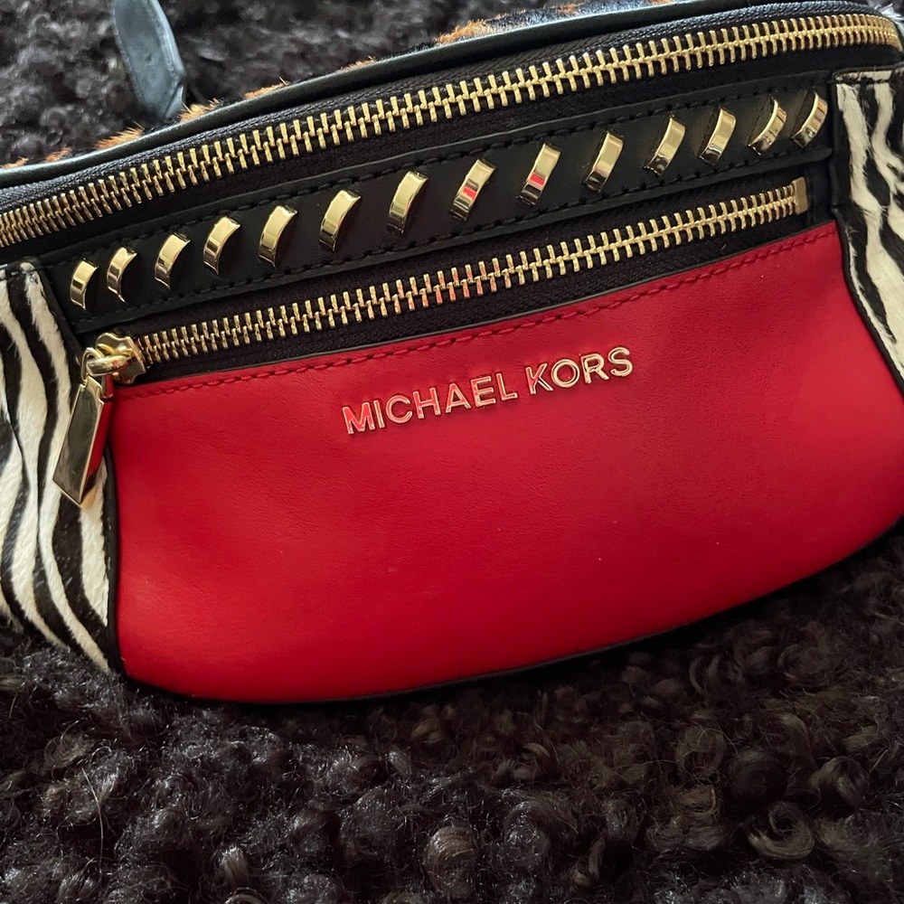 Michael Kors Red and Animal Print Belt Bag - Picture 3 of 6